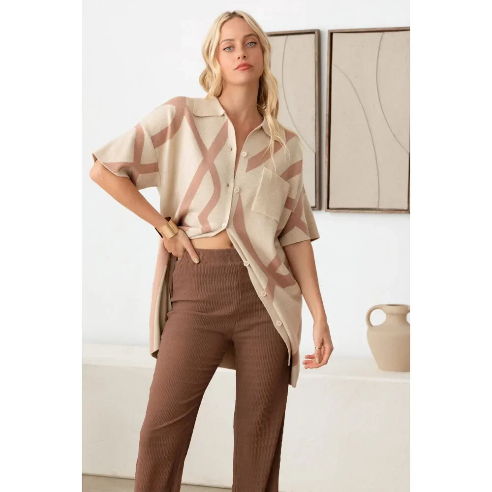 Le Lis Abstract Collared Button Down Sweater Dress - Picture 4 of 4